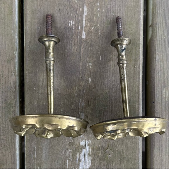 Antique Victorian Set of 2 Ormolu Gilded Bronze Floral Drapery Curtain Tiebacks - Picture 9 of 12